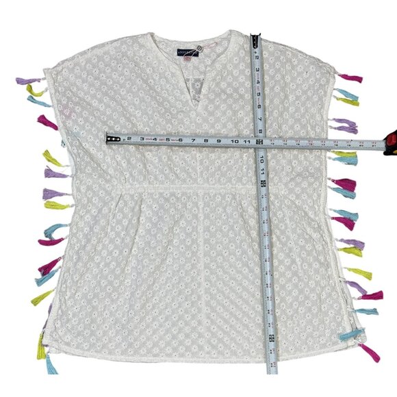 Andy & Evan Size 12 Y White Embroidered Tunic Top With Multicolor Tassels - Picture 5 of 7